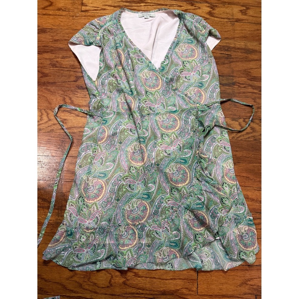 AllSaints Zini shahamina Green Paisley Mini Wrap Dress Ruffle He US 8